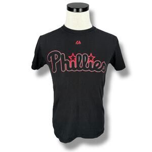 Majestic Philadelphia Phillies Roy Halladay #34 T-Shirt Men Small Black Pullover